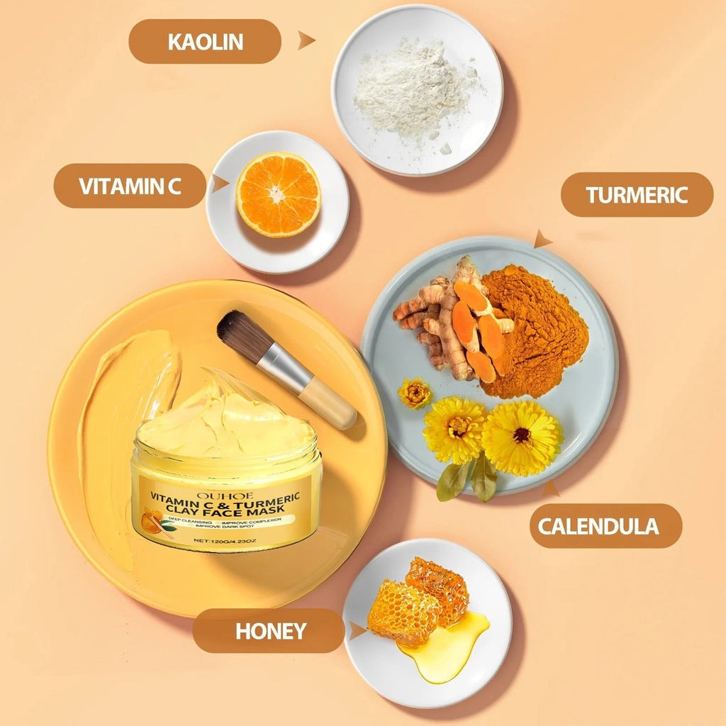 1/3PCS Turmeric VitaminC Clay Mask Deep Cleansing Facial Improves Dark Spots Hydrating Skin Care Tightens Skin Evens Skin Tone