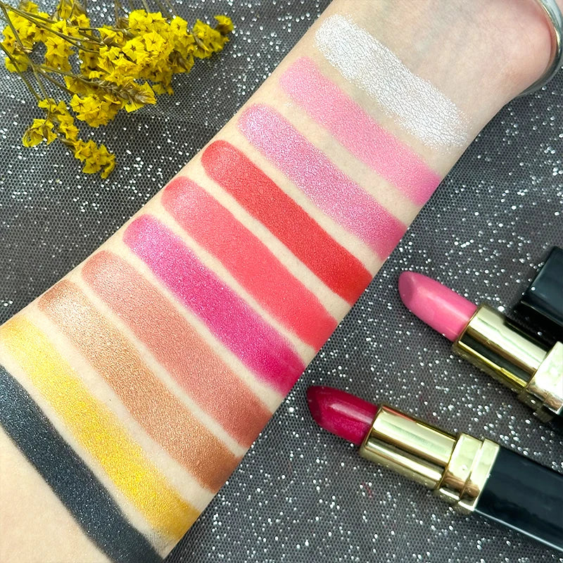 10 Colors Glitter Lipstick Waterproof Long Lasting Diamond Pearlescent Metallic Lipstick Lipgloss Women Lips Makeup Cosmet...