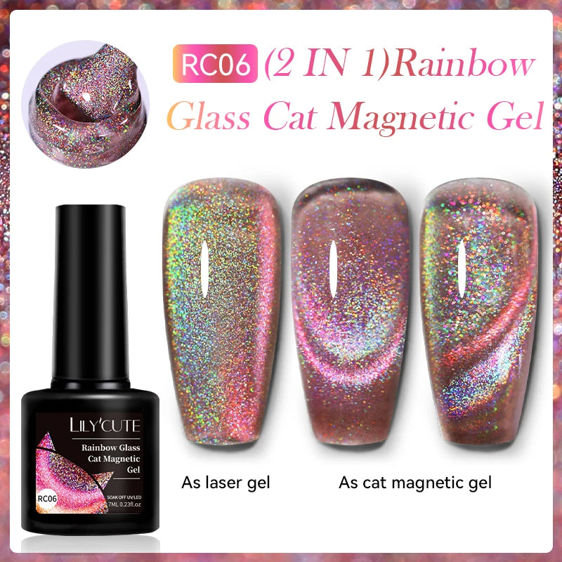 LILYCUTE 7ml Aurora Cat Magnetic Gel Nail Polish Reflective Magnet Gel Varnishes Semi Permanent UV Gel For Nail Art Manicu...