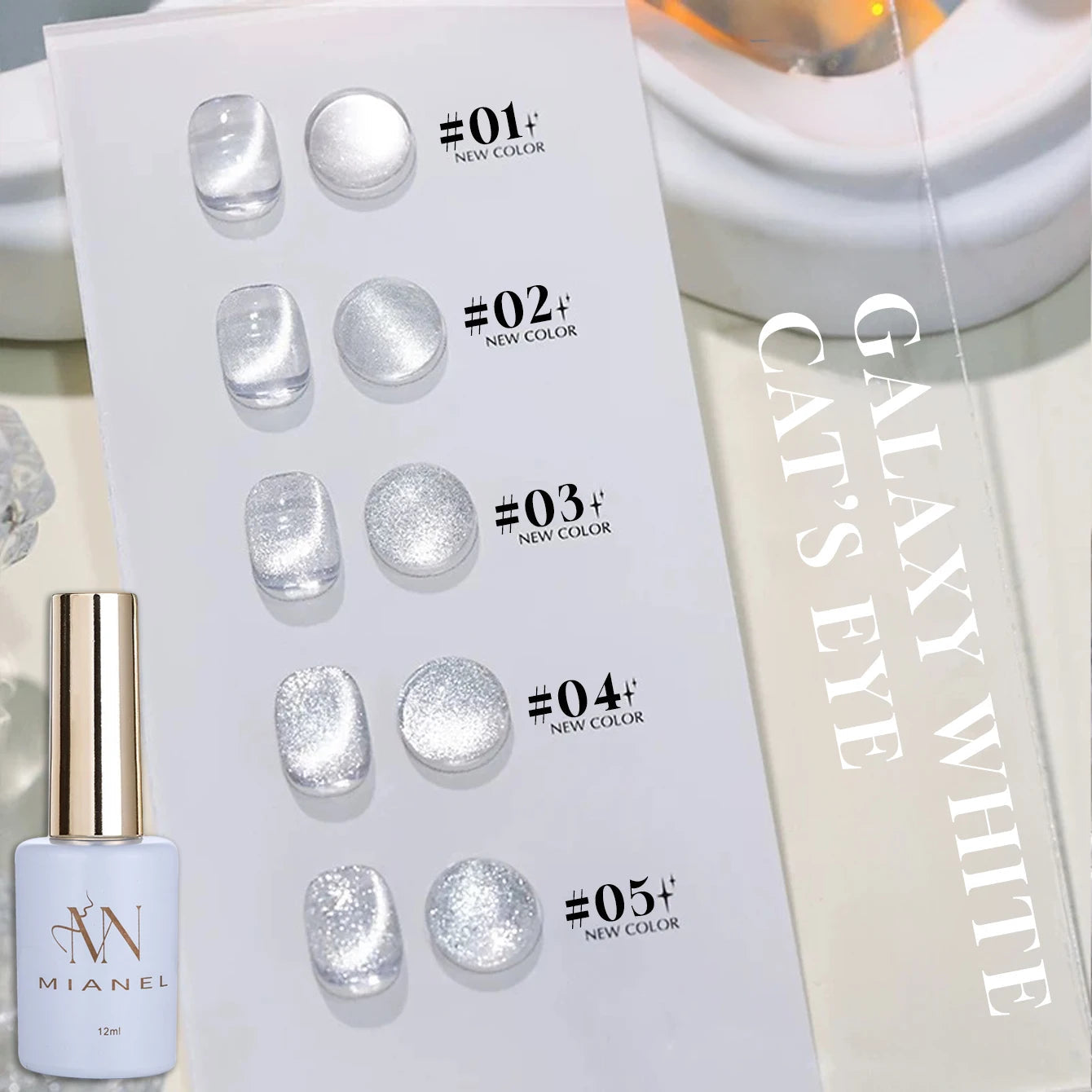 MIANEL 1-6pcs 12ML Christmas Nails Galaxy White Glass Bead Cat Eye Gel Nail Polish Super White Nails Nail Art Nail Supplies yinhebai1-5 1