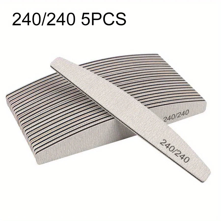 1/3/5/10Pcs Professional Nail File 80/100/150/180/240 Sandpaper Strong Thick Sanding Half Moon Lime nail accessories and Tools Aurora Glow Avenue