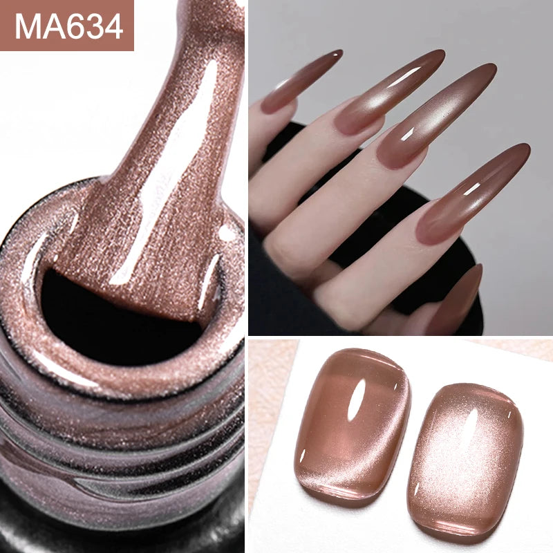 MEET ACROSS 7ml Porcelain White Cat Eye Gel Polish Holographic Glitter Magnetic Galactic Effect Gel Nail Polish Soak Off U...