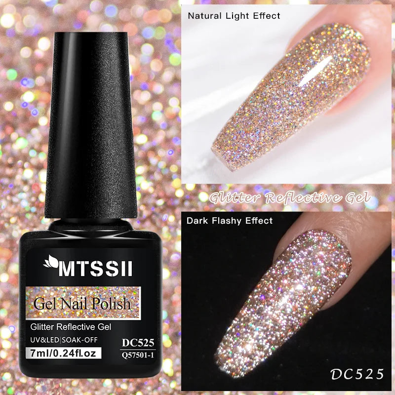 Mtssii 7ml Red Glitter Gel Nail Polish Sequins Shiny Manicure Semi Permanent Base Top Coat Soak Off LED UV Nail Art Gel Varnish Q57501-1