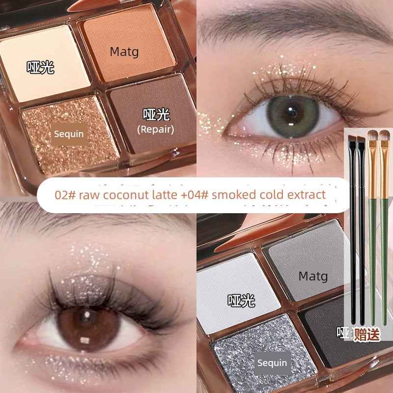 U Try to Wake up with Daydreaming Four Color Eyeshadow Palette 2024 New Arrival Pink Brown Earth Color Smoked Plate for Beginners 2 boxes (02#+04#)+2 eye shadow brushes +2 Blade eye brushes