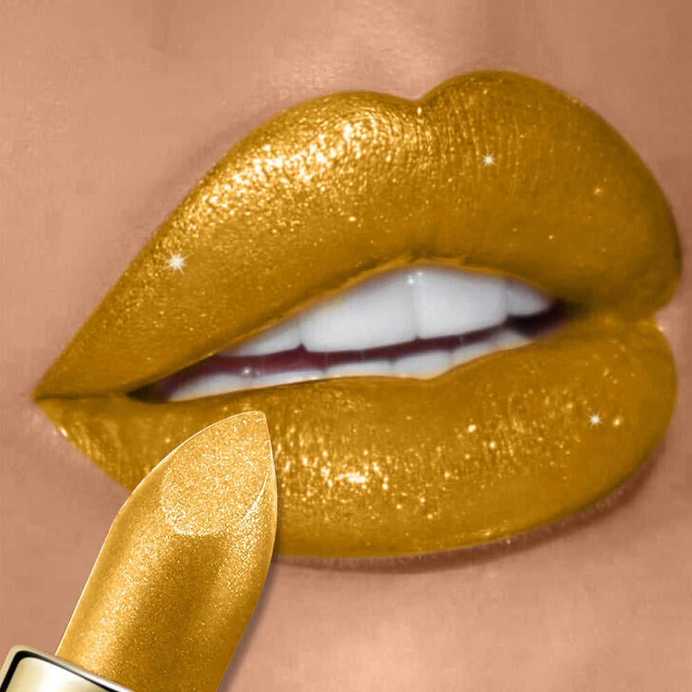 10 Colors Glitter Lipstick Waterproof Long Lasting Diamond Pearlescent Metallic Lipstick Lipgloss Women Lips Makeup Cosmet...