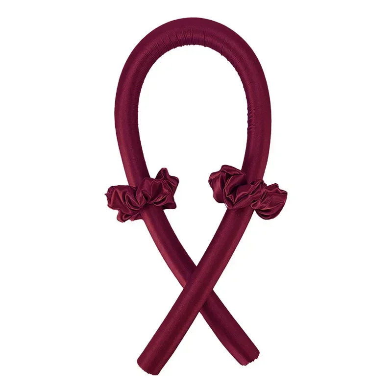 Heatless Curling Rod Headband Night Cap No Heat Hair Curler Hair Rollers Soft Curlers Lazy Curls Sleeping Bonnet Styling Tools Wine Red no clip