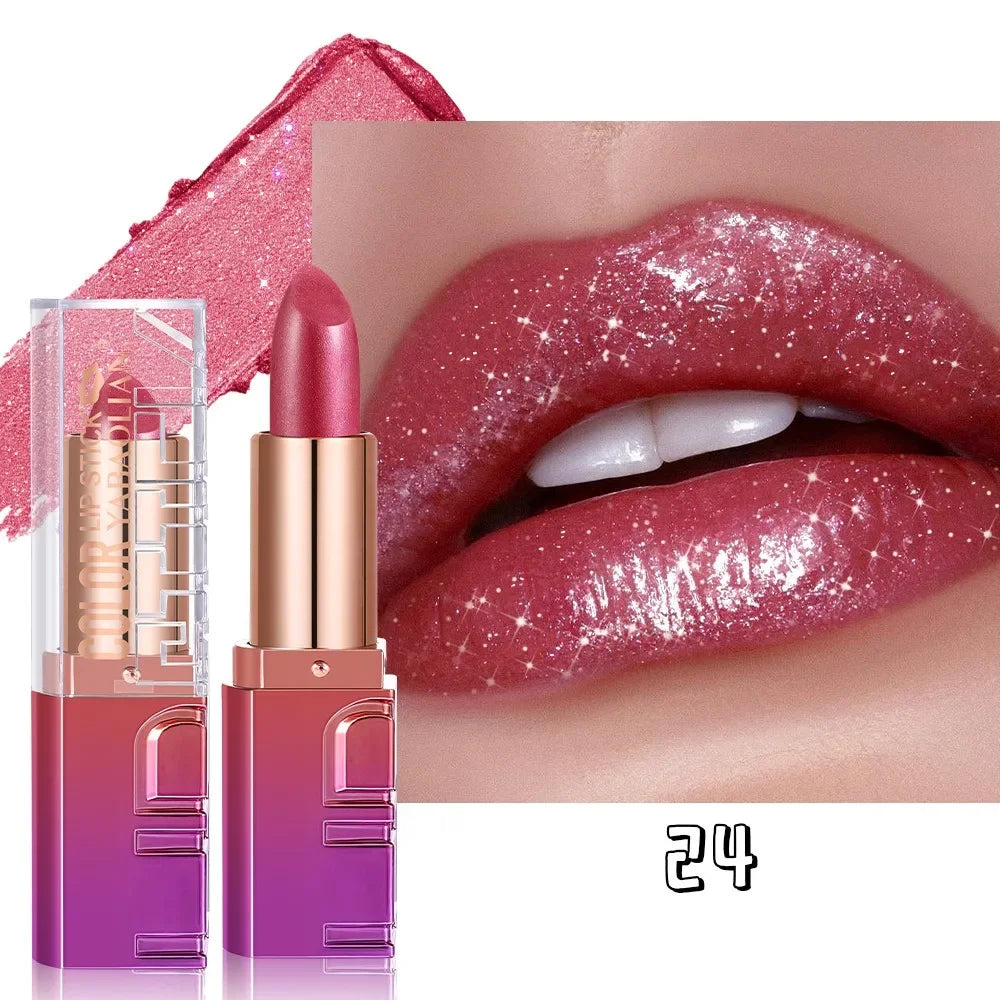 Shimmery Pearl Glossy Lipstick Gold Sparkles Ultra Pigmented Metallic Lip Tint Diamond Glam Luxury Bold Glitter Lip Makeup...