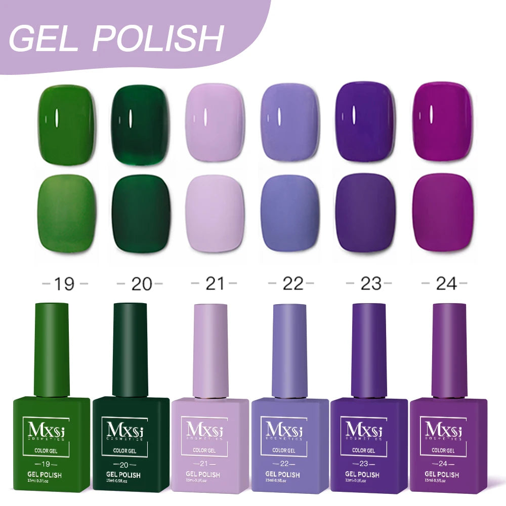 Mxsi 60 Colors Nail Gel Polish 15ml Vernis Semi Permanent Nail Art Manicure Soak Off DIY LED UV Gel Nails Polish Nail Supplies 6PCS MXSI 60-19-24