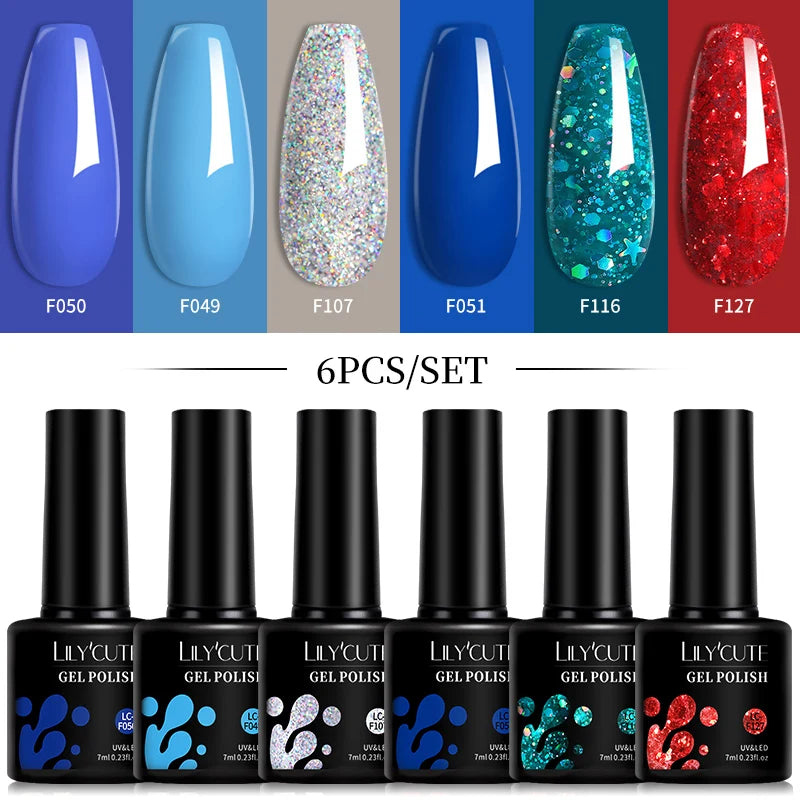 LILYCUTE 6Pcs/Set 7ML Gel DIY Nail Polish Bright Pink Semi Permanent Soak Off UV LED Gel Varnish Nail Art Design Manicure ...