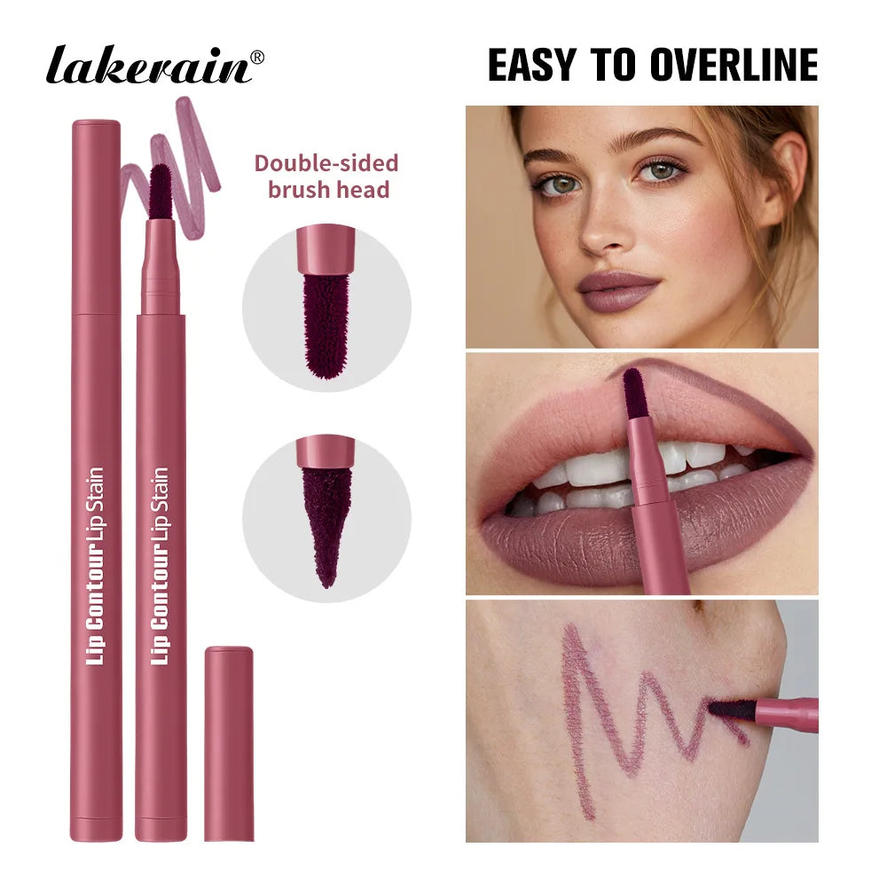 Flat Velvet Brush Lip Contour Liner Lip Stain Waterproof Soft Nude Pink Brown Lipliner Pencil Long Lasting Non-stick Cup Makeup