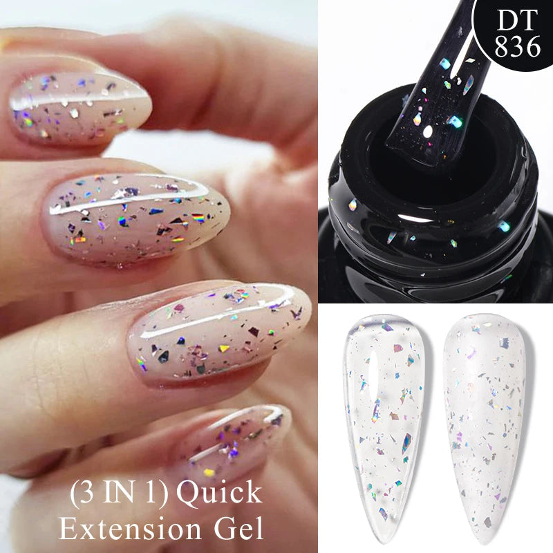 MEET ACROSS 7ml Dark Color Glitter Top Coat Gel For Nails Brocade Powder 2 In 1 Chameleon Nail Art Gel Varnish Manicure Q5...