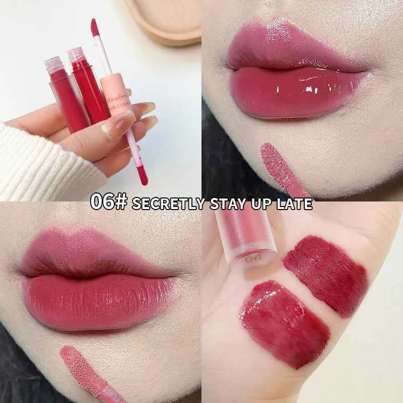 Matte Mirror Double Ended Lip Gloss Velvet Texture And Jelly Texture Moisturizing And Easy To Apply Lip Liquid Lipstick 06...