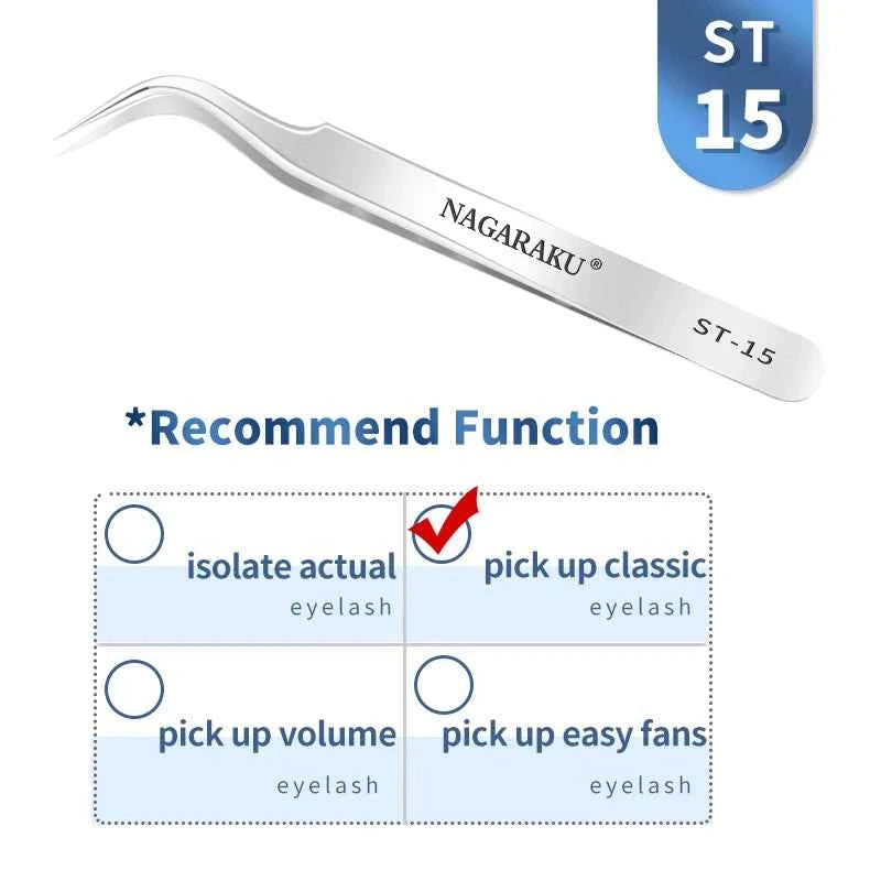 NAGARAKU Eyelash Extension Tweezers Makeup Stainless Steel Eyelash 3D accurate Clip ST-15 - 