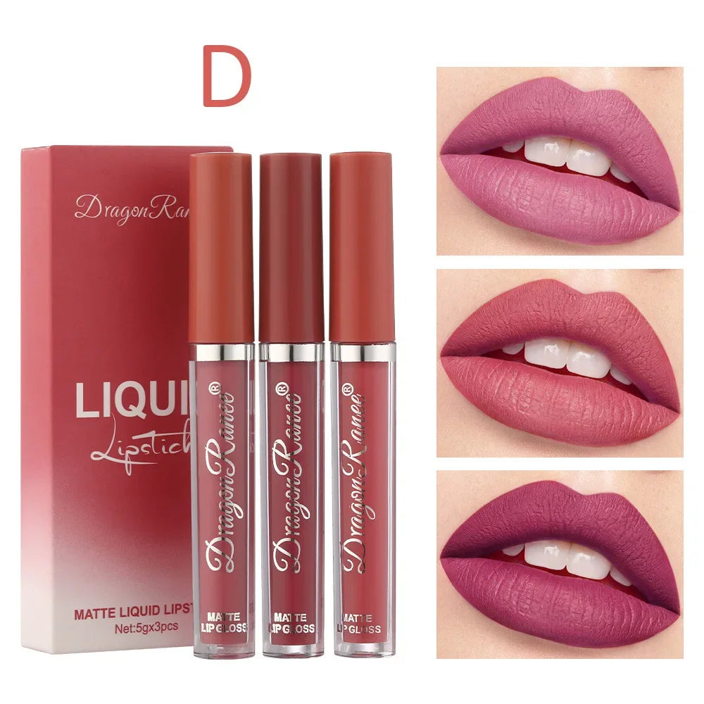 3 PCS Liquid Lipsticks Set Long Lasting Make Up For Women Korean Beauty Cosmetics Matte Lipsticks Waterproof Long lasting D
