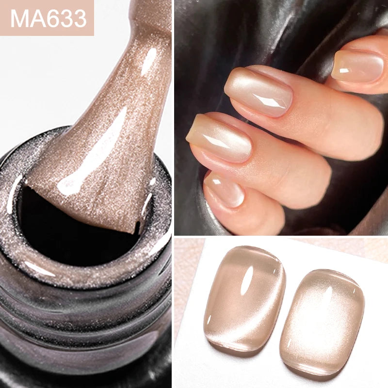 MEET ACROSS 7ml Porcelain White Cat Eye Gel Polish Holographic Glitter Magnetic Galactic Effect Gel Nail Polish Soak Off U...