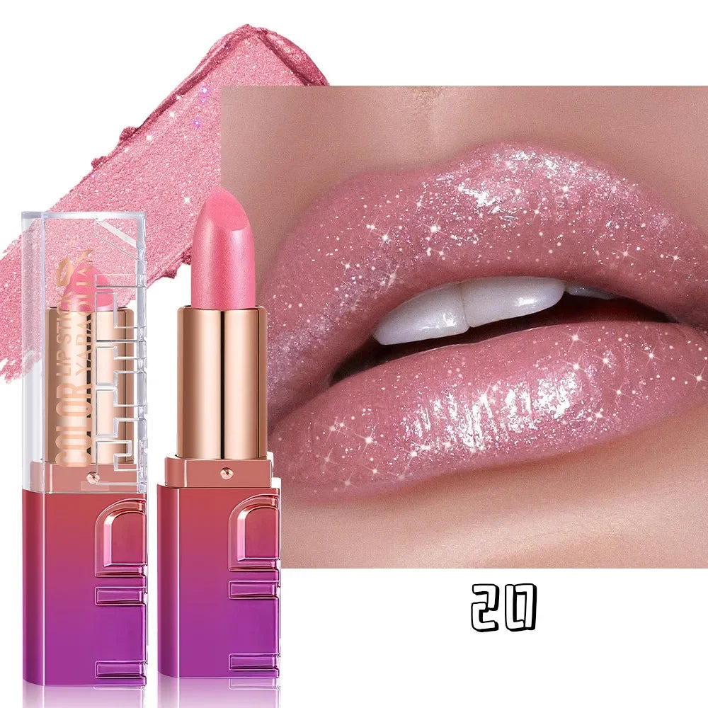 Shimmery Pearl Glossy Lipstick Gold Sparkles Ultra Pigmented Metallic Lip Tint Diamond Glam Luxury Bold Glitter Lip Makeup...