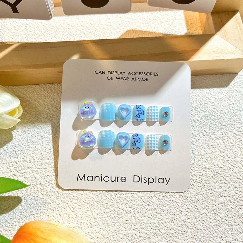 Rabbit Children False Nails Flower Full Cover Nail Art Tips Kids Fake Nail Extension Nail Supplies Bears Kids Cartoon Fake Nails