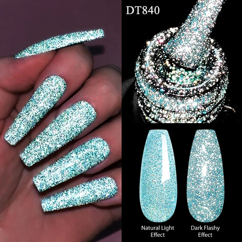 MEET ACROSS 7ml Dark Color Glitter Top Coat Gel For Nails Brocade Powder 2 In 1 Chameleon Nail Art Gel Varnish Manicure Q5...