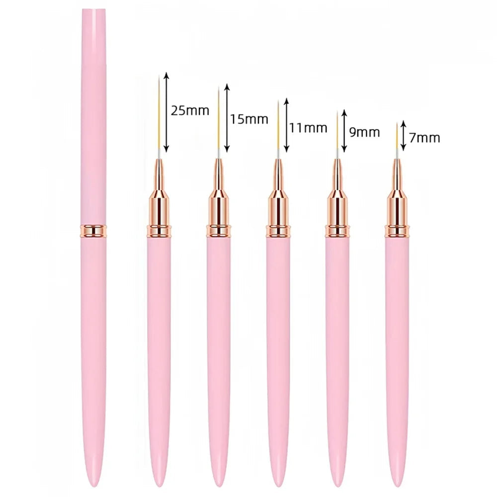 Nail Brush Pen 5pcs/set Nail Art Liner Brushes Set Elongated Striping Drawing Professional B051-pink