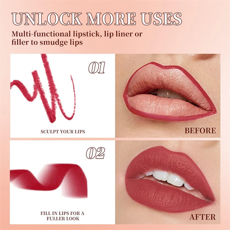 Tapered Lip Liner Pencil Set Matte Red Brown Velvet Lipstick Lasting Waterproof Non Sticky Contouring Tint Lipliner Lip Makeup