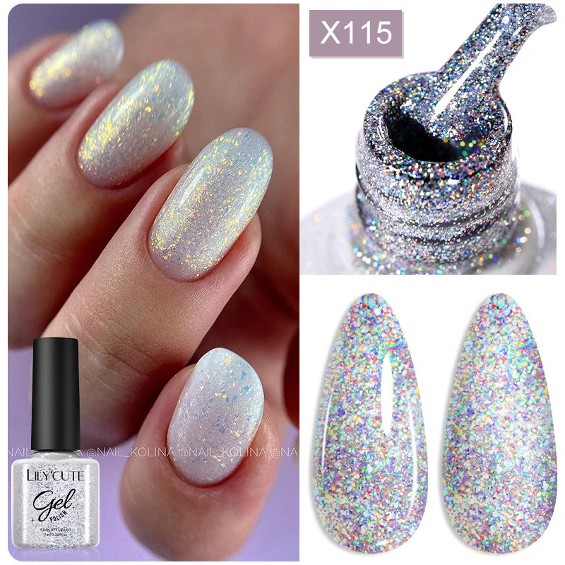 LILYCUTE 7ml Shiny Glitter Nail Gel Polish Pearl Shell Sparkling White UV LED Varnishes Soak Off Gel Manicure Decoration C...