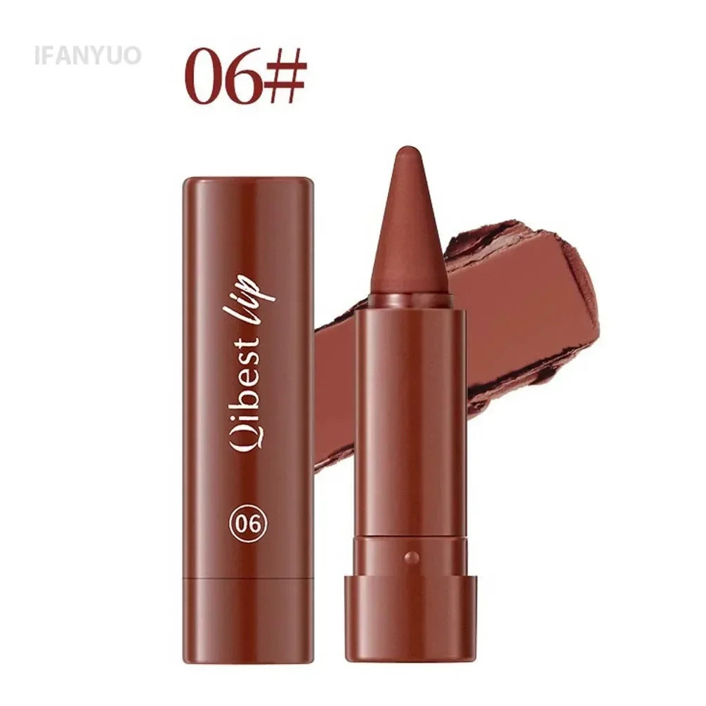 QIBEST 6PCS Lasting Matte Lipstick Pencil Set Twist-Up Velvet Matte Lip Stick Pen Smooth Pink Red Lipliner Lips Crayon Makeup