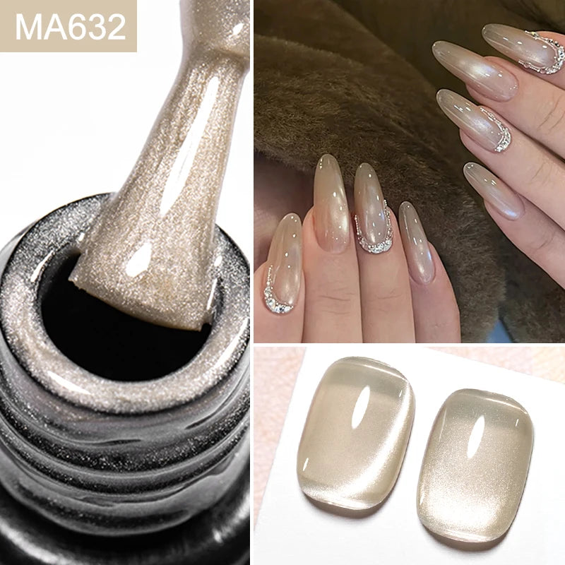 MEET ACROSS 7ml Porcelain White Cat Eye Gel Polish Holographic Glitter Magnetic Galactic Effect Gel Nail Polish Soak Off UV Gel Q52537-2