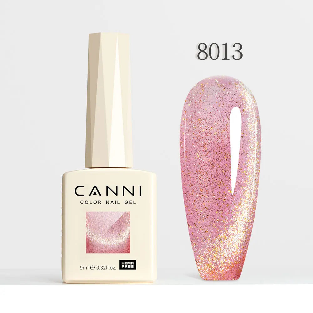 #8013 CANNI Nail Gel Polish Hema Free Super Glossy Glitter Cat Eye Gel Diamond Top Coat Semi Permanent Soak Off UV LED Varnish Aurora Glow Avenue