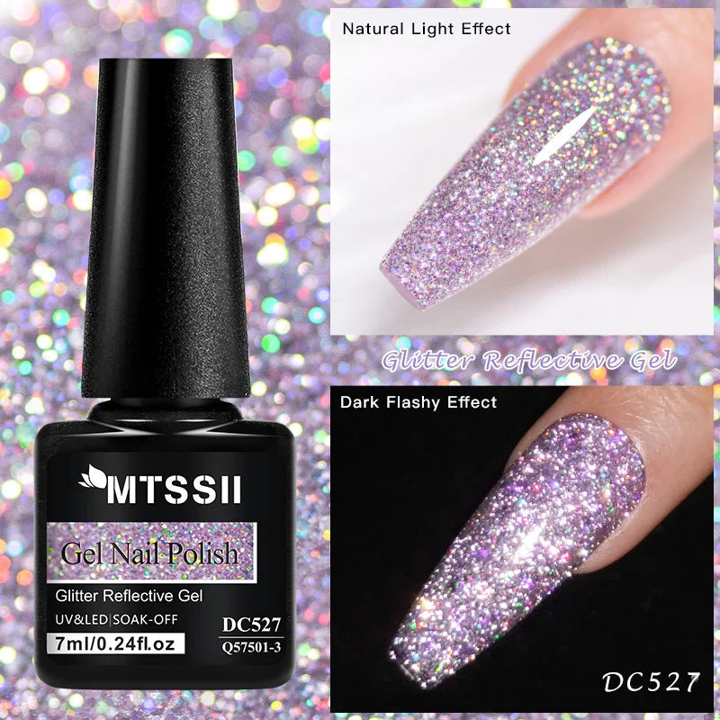 Mtssii 7ml Red Glitter Gel Nail Polish Sequins Shiny Manicure Semi Permanent Base Top Coat Soak Off LED UV Nail Art Gel Varnish Q57501-3