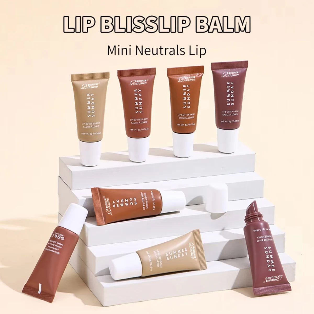 Summer Sunday's Vanilla Beige Lip Balm Moisturizing Transparent Lipstick Set Smooth Soft Tube Mirror Lip Gloss Lip Makeup - 