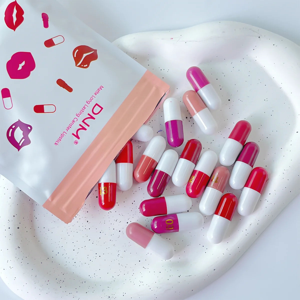 Set of 18 Colorful Capsule Lipstick Pills, Including Waterproof And Long-Lasting Lip Gloss, Sparkling Glitter Lipstick - 