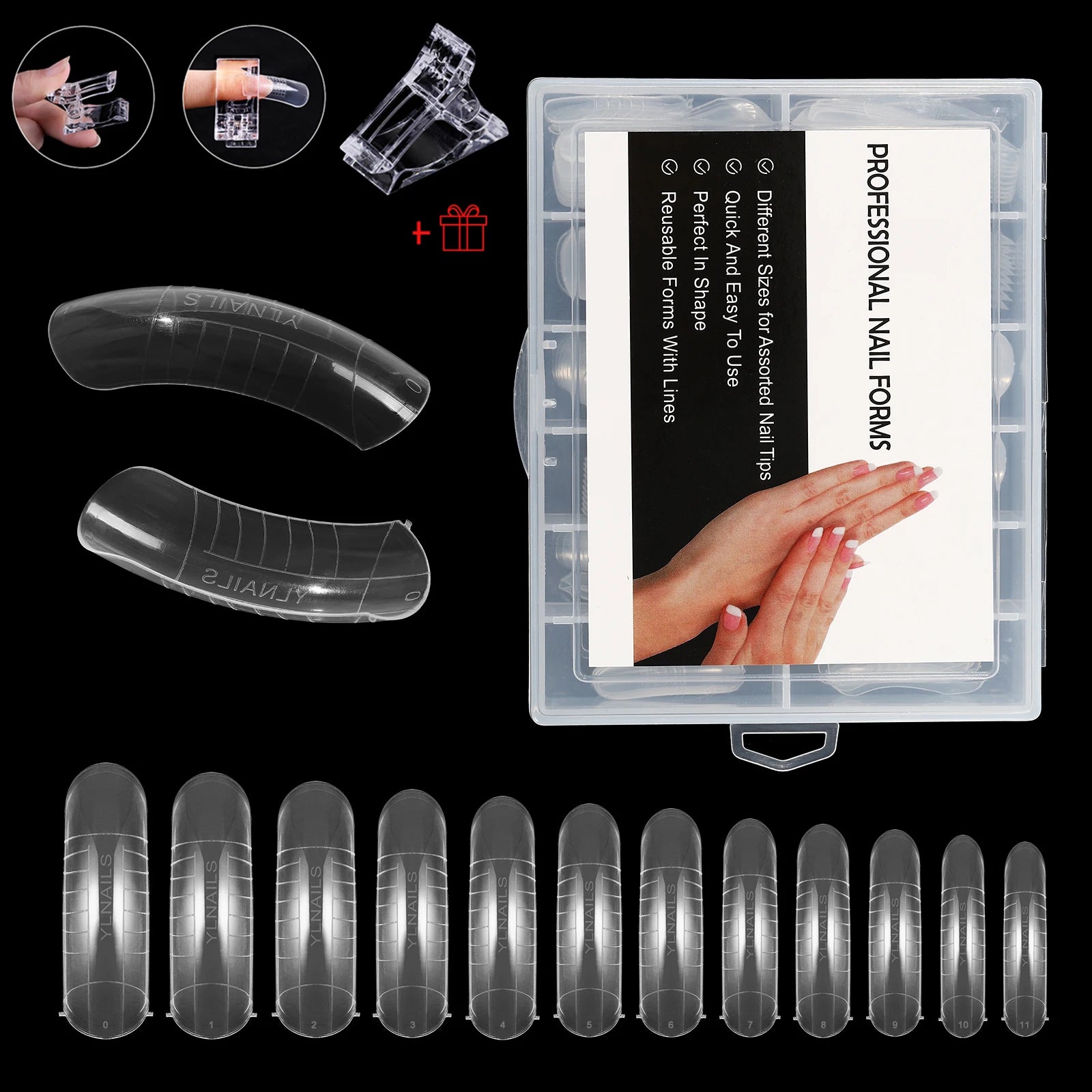 NEW Stiletto Coffin Clear Dual Forms False Tips Quick Building Gel Mold Nail System Full Cover Nail Extension Forms Top B-...