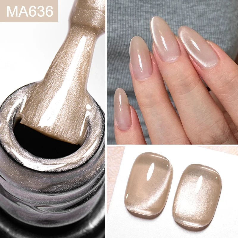 MEET ACROSS 7ml Porcelain White Cat Eye Gel Polish Holographic Glitter Magnetic Galactic Effect Gel Nail Polish Soak Off UV Gel Q52537-6