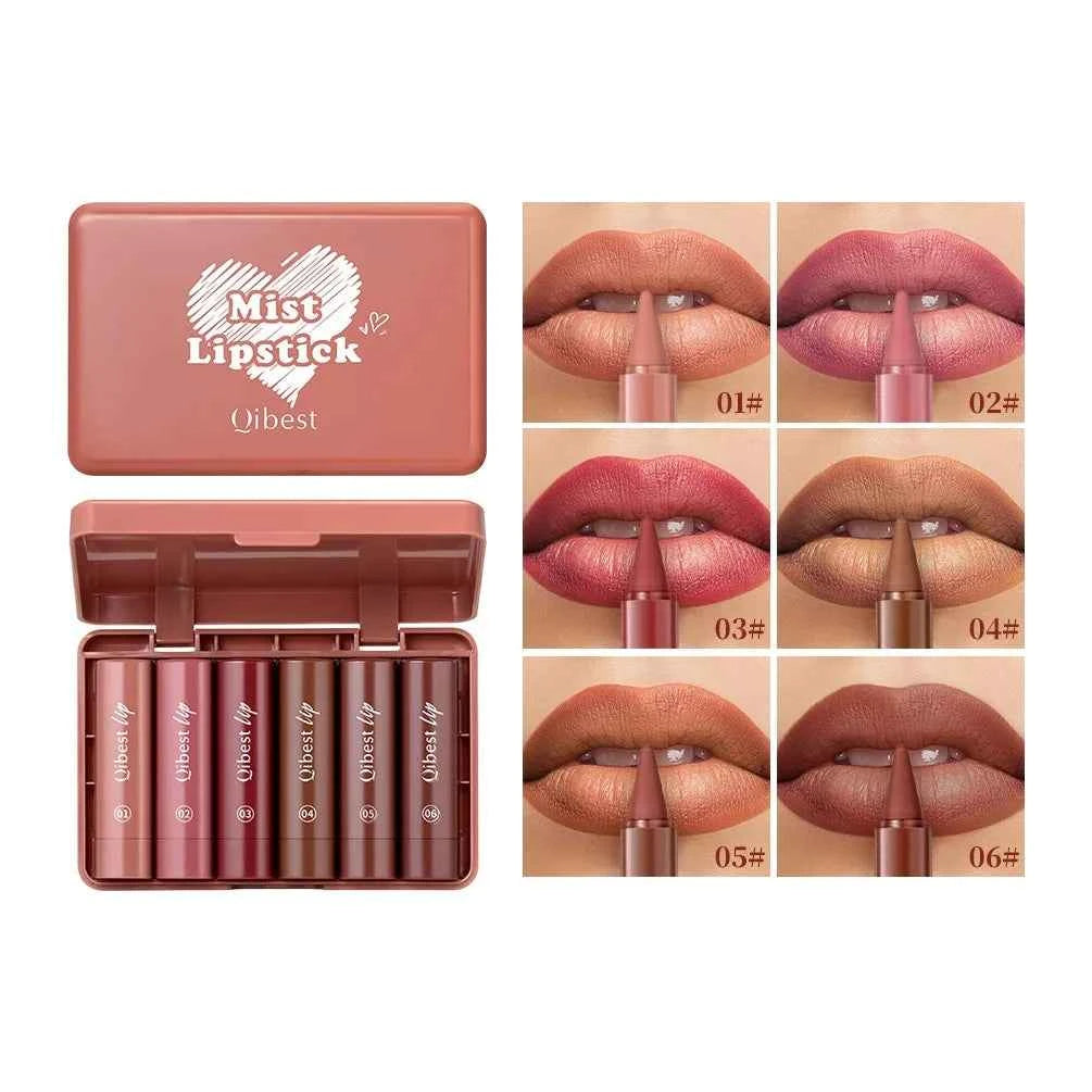 QIBEST 6PCS Lasting Matte Lipstick Pencil Set Twist-Up Velvet Matte Lip Stick Pen Smooth Pink Red Lipliner Lips Crayon Mak...