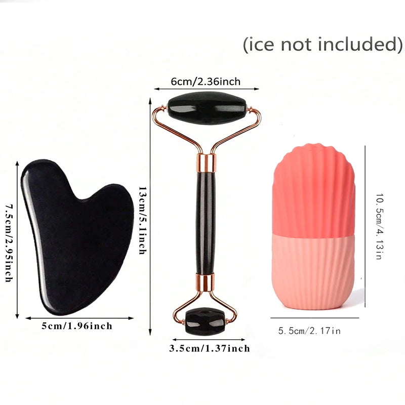 1/2/3pcs Ice Face Roller Facial Skincare Ice Roller Set,Facial Roller GuaSha FaceTool Set,Face Massage Roller Lifting Cont...