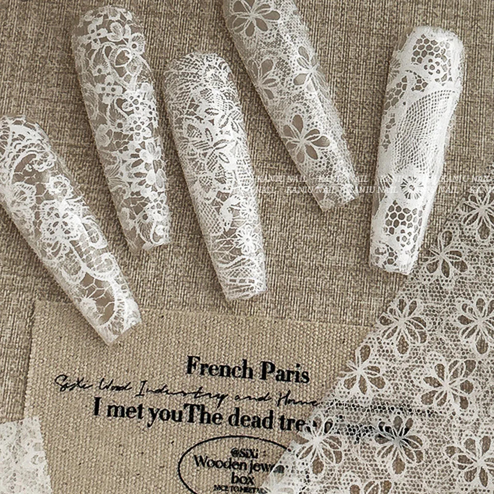 10 Rolls 2.5*50cm Sexy Lace Nail Foils Black White Transfer Paper Nail Art Stickers Stripe Lace Manicure Decals Nail Decorations Aurora Glow Avenue