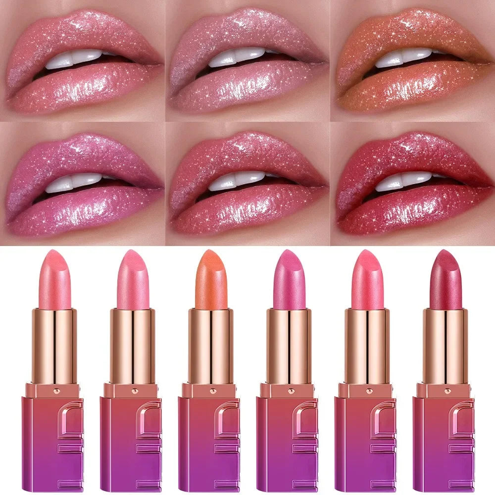Shimmery Pearl Glossy Lipstick Gold Sparkles Ultra Pigmented Metallic Lip Tint Diamond Glam Luxury Bold Glitter Lip Makeup - 