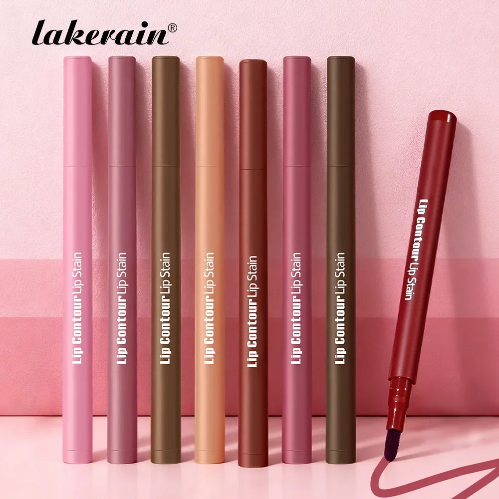 Flat Velvet Brush Lip Contour Liner Lip Stain Waterproof Soft Nude Pink Brown Lipliner Pencil Long Lasting Non-stick Cup Makeup