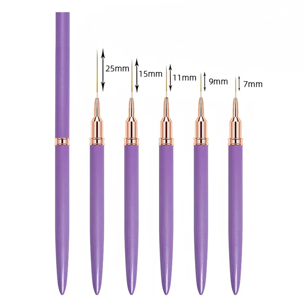 Nail Brush Pen 5pcs/set Nail Art Liner Brushes Set Elongated Striping Drawing Professional B053-purple