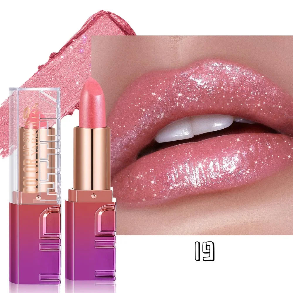 Shimmery Pearl Glossy Lipstick Gold Sparkles Ultra Pigmented Metallic Lip Tint Diamond Glam Luxury Bold Glitter Lip Makeup...