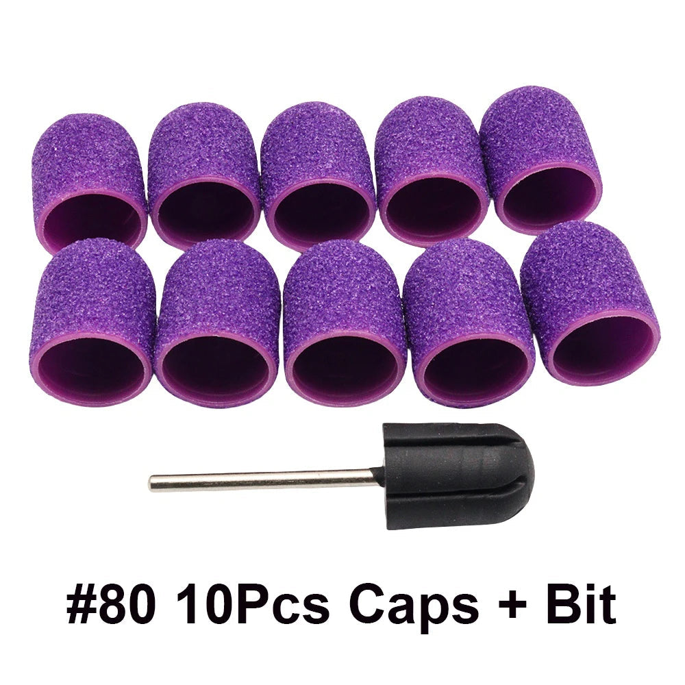 10 Pcs Purple Nail Sanding Caps with Bit Nail Drill Bits For Foot File Callus Remover, Manicure Pedicure Nail Polisher #80...