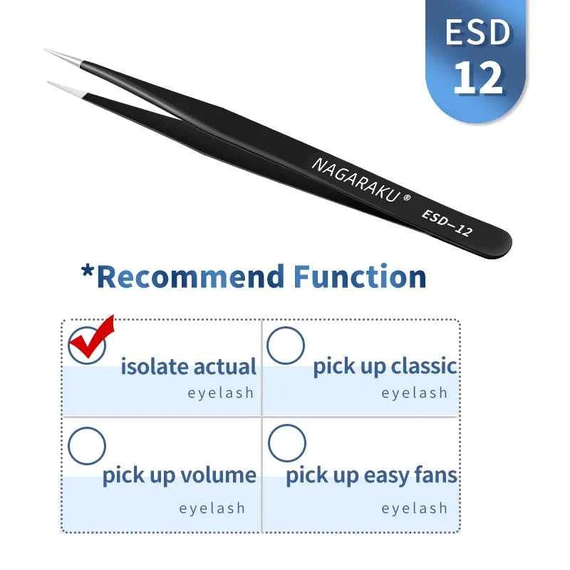 NAGARAKU Eyelash Extension Tweezers Makeup Stainless Steel Eyelash 3D accurate Clip ESD-12 - 