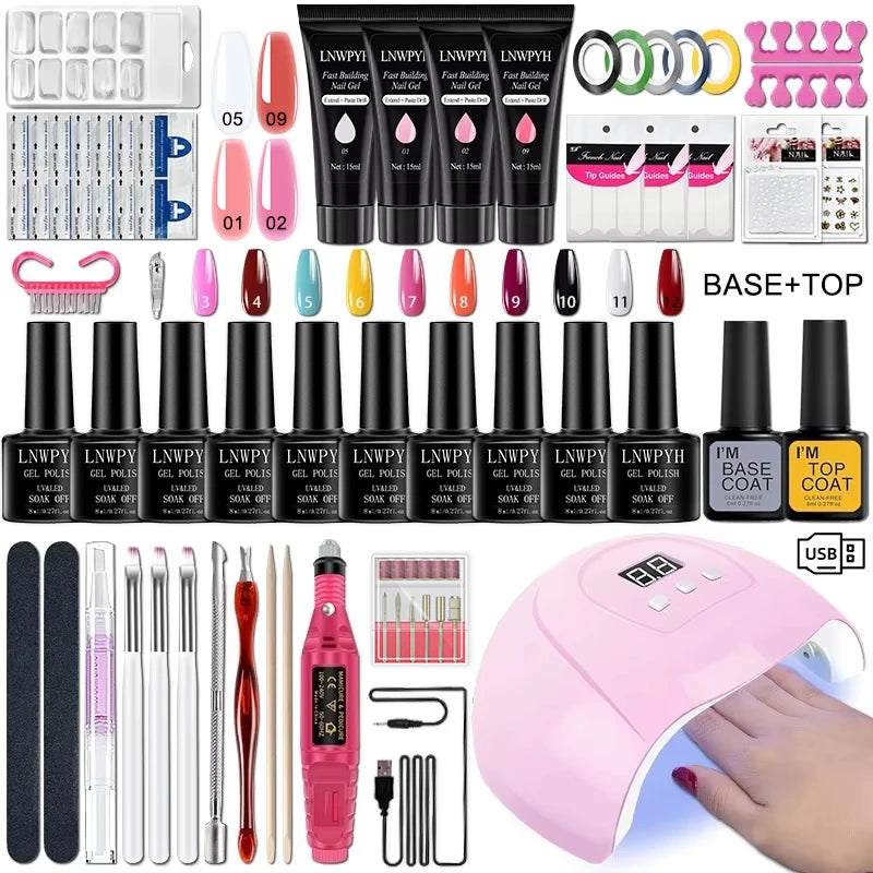 Gel Nail Polish Kit With UV Nail Lamp Electric Nail Drill Machine Soak OFF Gel Nail Kit Base&Top Coat Gel Polish Nail Tool...