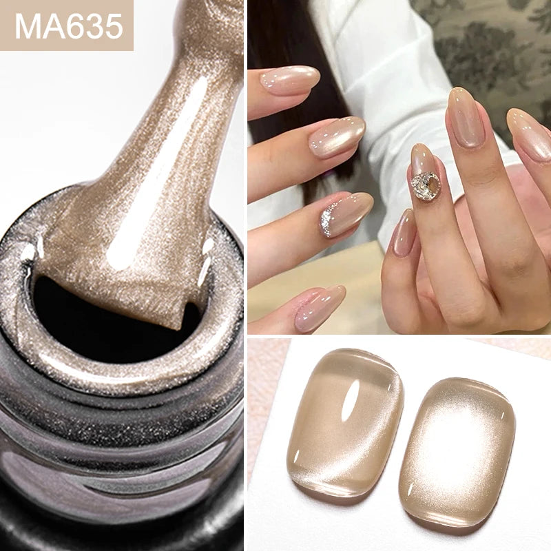 MEET ACROSS 7ml Porcelain White Cat Eye Gel Polish Holographic Glitter Magnetic Galactic Effect Gel Nail Polish Soak Off U...