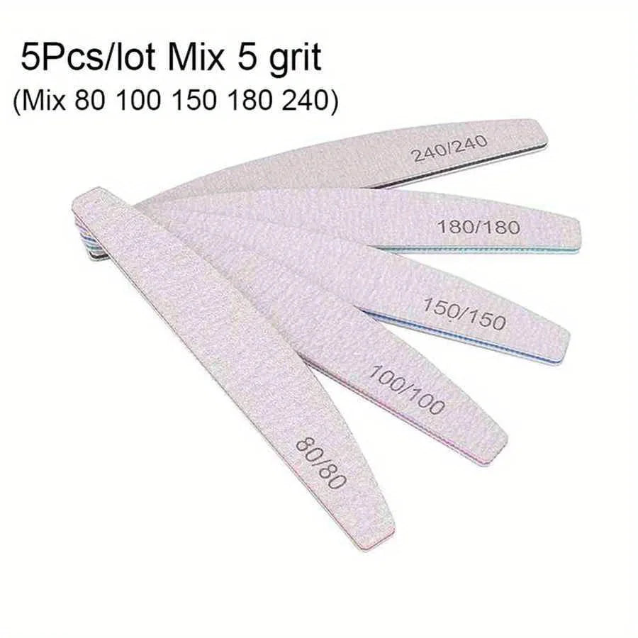 1/3/5/10Pcs Professional Nail File 80/100/150/180/240 Sandpaper Strong Thick Sanding Half Moon Lime nail accessories and Tools.