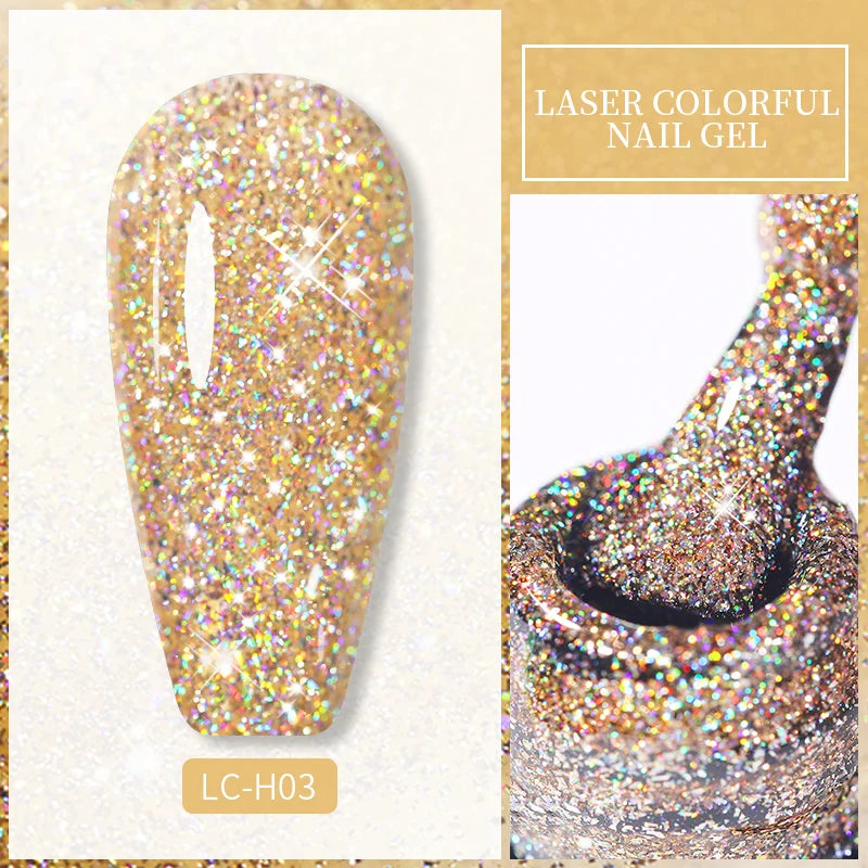 LILYCUTE 7ML Neon Reflective Glitter Gel Nail Polish Soak Off Super Shining Champagne Gold UV Gel Polish For Nail Art Mani...