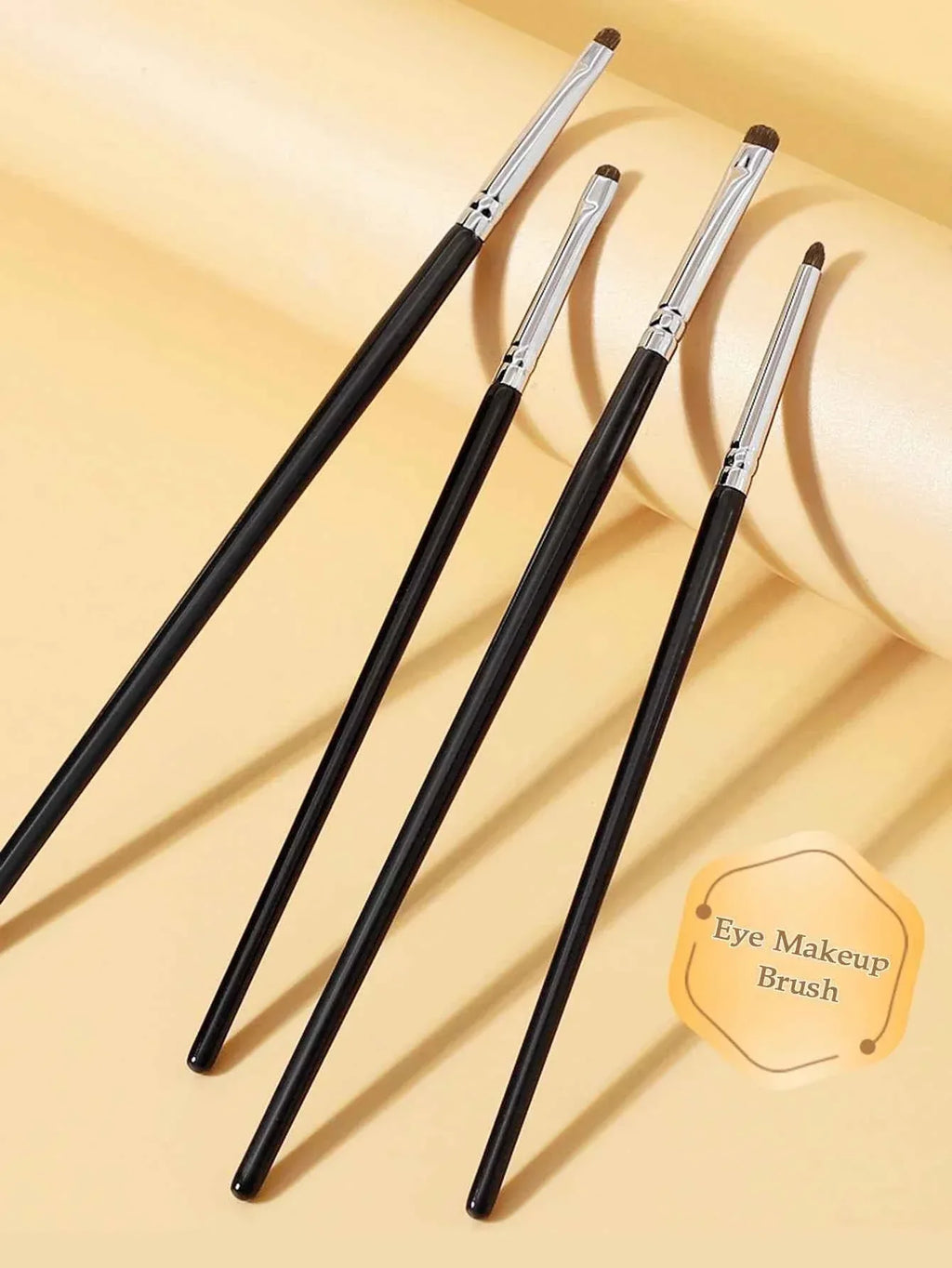 1 Set Of 4 Black Eye Detail Makeup Brushes Pony Hair Precision Eye Shadow Lying Silkworm Brightening Eyeliner Applicator Small