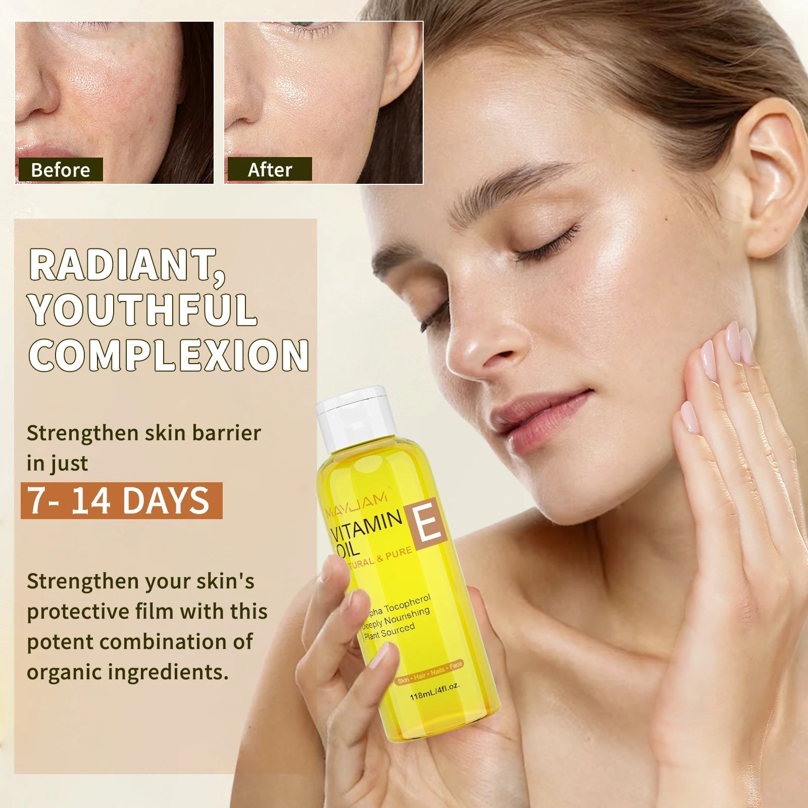 MAYJAM Natural & Pure Vitamin E Oil Skincare Moisturizing Brighten Skin Tone 118ml 236ml Face Care Oil - 