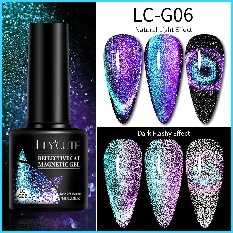 LILYCUTE 7ml Aurora Cat Magnetic Gel Nail Polish Reflective Magnet Gel Varnishes Semi Permanent UV Gel For Nail Art Manicu...