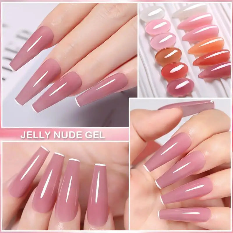 LILYCUTE 6PCS/SET 7ml Jelly Pink Nude Translucent Gel Nail Polish Set Semi Permanent Soak Off Nail Art Manicure Gel Set - 